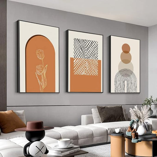 3 Panels Framed Abstract Canvas Wall Art Boho Style for Living Room Bedroom Office Decor 16" X 24" X 3 pieces