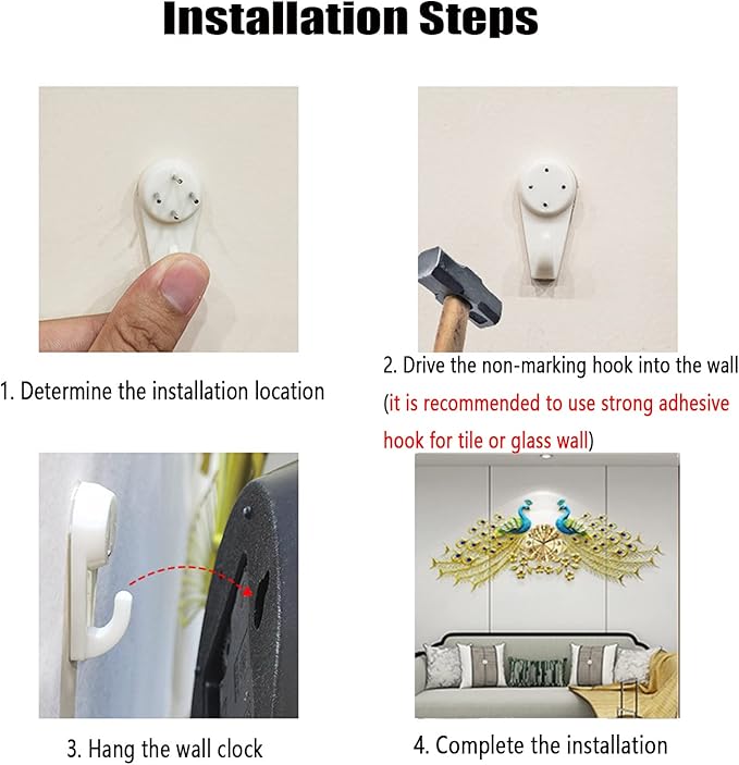 Wall Clock Metal Peacock Wall Clock for Living Room Decor, Silent Movement Office Bedroom Clock, Modern Iron ation Quartz Clock Clock