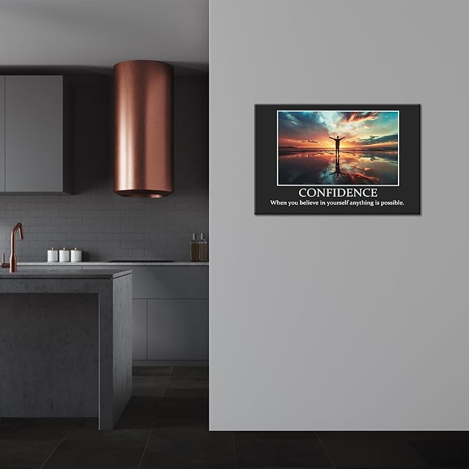 UZMKM - Inspirational Wall Art, Black Background Motivational Confident Picture, Quote Saying Canvas Print for Home Office Decor, Company Poster Framed Artwork for Office Wall Decor 28x40 Inch