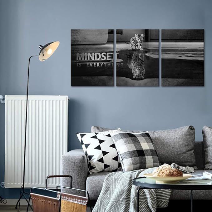 Mindset is Everything Wall Art Funny Inspirational Canvas Pictures Motivational Posters Inspiring Mindset Quotes Wall Painting Print Artwork Home Decor for Office Teens Framed Ready to Hang(36"Wx16"H)