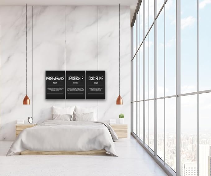3 Pieces Inspirational Discipline Noun Canvas Wall Art Motivational Quotes Print Poster Perseverance Leadership Noun Paintings Picture Artwork Home Office Decor Framed Ready to Hang[72" W X 36" H]