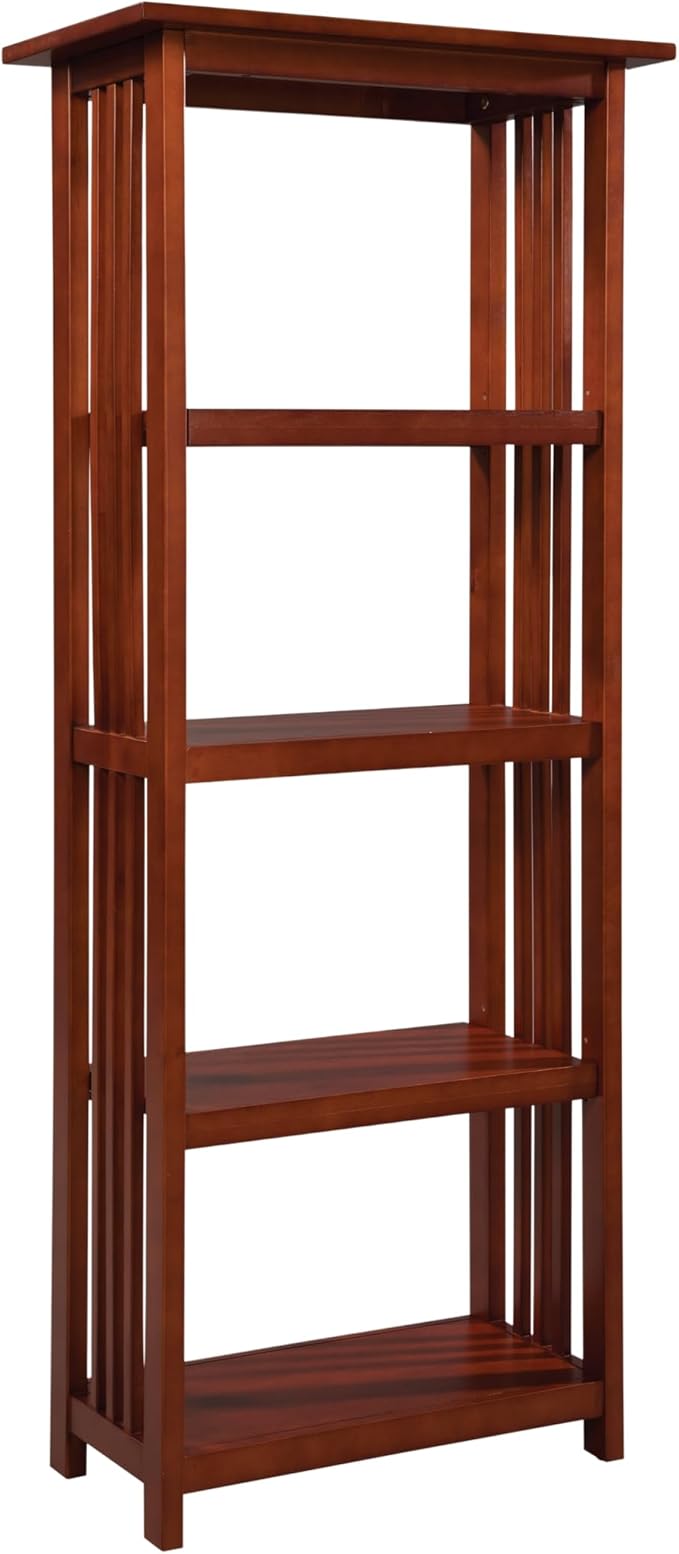 Alaterre Furniture Mission 4-Tier Bookcases with Adjustable Shelves – Mid-century Modern 60-Inch Wood Bookshelf for Living Room, Bedroom or Home Office (Cherry)