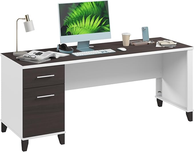 Bush Home 72-inch Home Office Desk with Drawers, Large Computer Table for Personal Workspace, Somerset Collection, White and Storm Gray