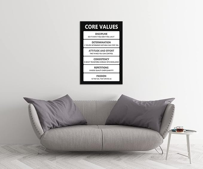 Inspirational Core Values Team Poster Motivational Wall Art Inspiring Picture Canvas Prints Painting Artwork for Office Living Room Home Decor Pictures Wood Framed Ready to Hang[24''W x 36''H]
