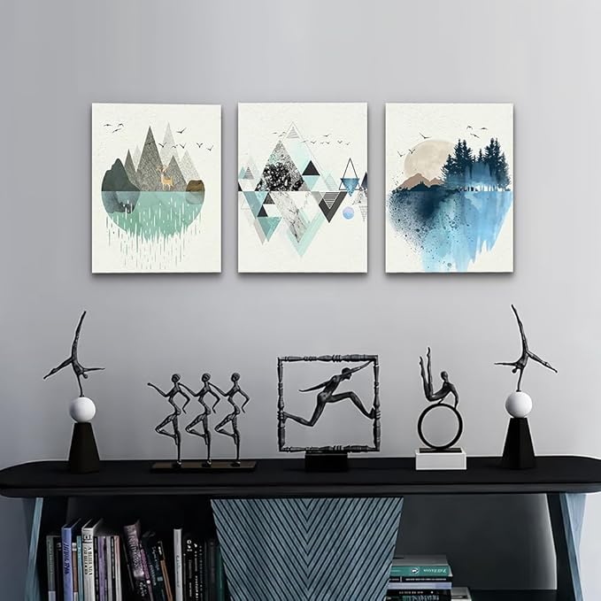 MHARTK66 Canvas Wall Art - Abstract Geometry Mountain Wall Artworks, 3 Panels, 12x16 inch, 3 Piece Set for Living Room, Office, Bedroom, Bathroom Home Decoration