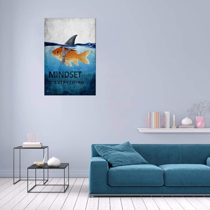 Yatsen Bridge Mindset is Everything Painting on Canvas Inspirational Wall Art Goldfish Motivational Posters Entrepreneur Office Wall Decor Quotes Artwork for Office Home Decor, 12''W x 16''H