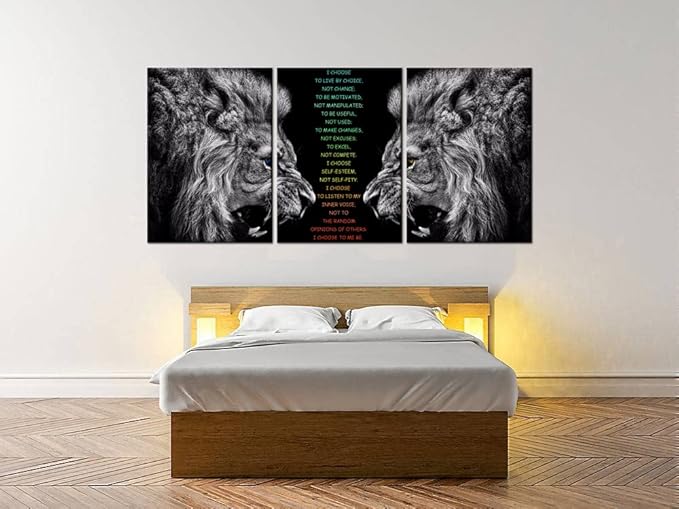Inspirational I Choose Poster Motivational 3 Pieces Lion Wall Art for Office Inspirational Canvas Painting Prints Wall Pictures for Living Room Home Decor Framed Artwork [60''Wx 28''H]