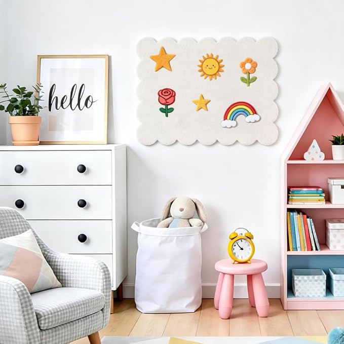 2Pcs Scalloped Felt Bulletin Board 24 x 18 Inches Cork Board Alternative for Wall Self Adhesive Foldable Felt Board with 44 Pushpins Message Photo Board for Home Office School