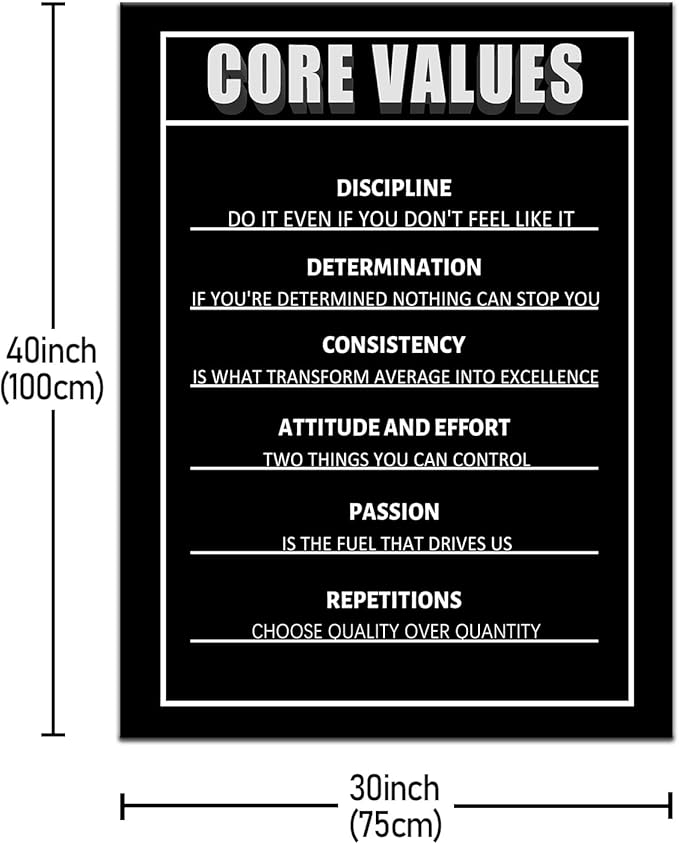 Core Values Motivational Wall Decor on Canvas for Classroom Prints Poster Inspirational Wall Art Print Entrepreneur Quotes Positive Artwork for Office Living Room Framed [30''Wx 40''H]