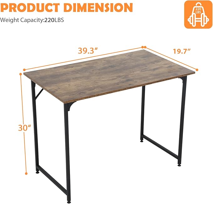 Gaming Desk,39 Inch Desk,Office Desk,Multi-Function Writing Table,Modren Simple Style Desk,Desks for Small Spaces,Metal Frame Office Desk,Adjustable Leg Pads,Vintage