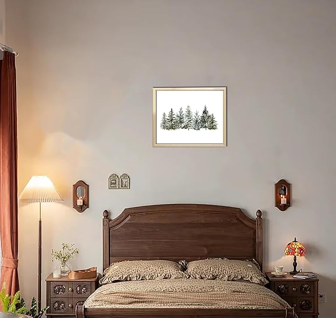 Kizbook Vintage Christmas Tree Wall Decor, Christmas Pine Tree Art Prints Painting, Farmhouse Winter Landscape Xmas Christmas Poster, Christmas Gallery Wall Art Winter Forest Print, Vintage Christmas Decor for Holiday (8"x10"-Unframed)