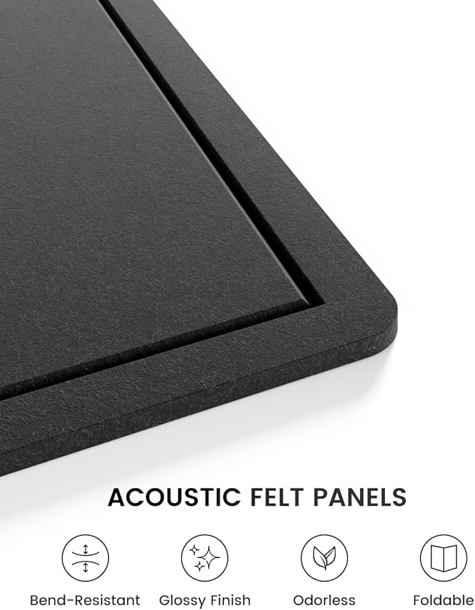 Fluxynara Bulletin Board,35.4" x 23.6" Cork Board Alternative with 12 Safe Removable Adhesive Tabs, Foldable Felt Pin Board for Home Office, Classroom, Bedroom,Entryway for Walls— Black