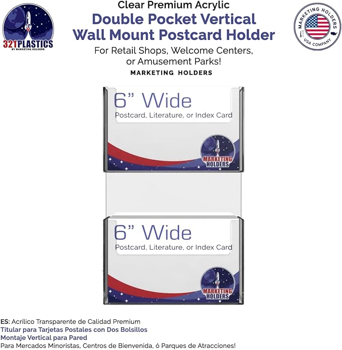 Marketing Holders Postcard Holder Clear Acrylic 2 Pocket Vertical Hanging Display With Hardware Greeting Card Rack Sorting Organizer Index Card Bin Schools Universities Distribution Souvenir