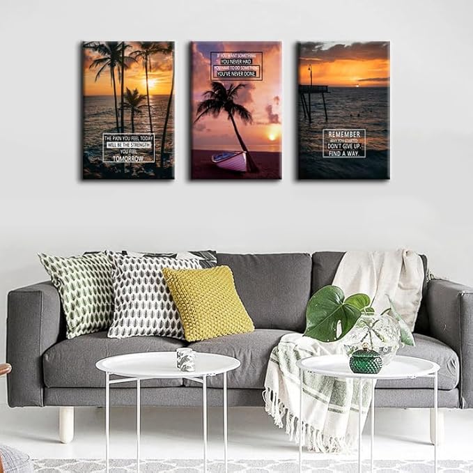 WYJDFART 3 Panel Poster Motivational Wall Art Landscape Positive Quote Canvas Posters Inspirational Wall Decor for Office, Living Room & Bedroom Framed Ready to Hang [48''Wx 24''H]