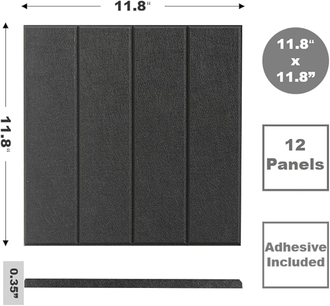 Felt Bulletin Board Tiles | Modern Cork Board Alternative | Large Cork Boards for Walls | Aesthetic Felt Wall Panels for Office & Home Decor | Pinboard & Photo Board (12-Pack) | Black