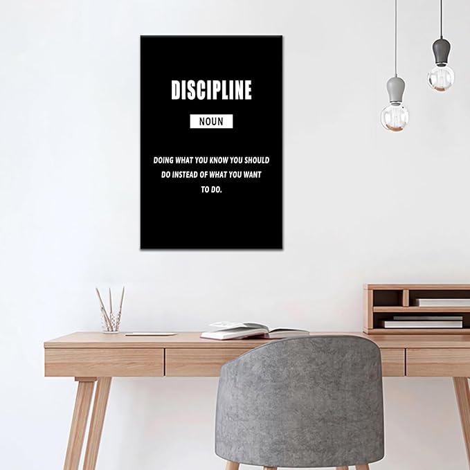 Discipline Noun Quote Motivational Canvas Wall Art for Office Inspiration Positive Poster Inspirational Canvas Painting Prints Wall for Living Room Home Decor Artwork Ready to Hang [12''Wx18''H]