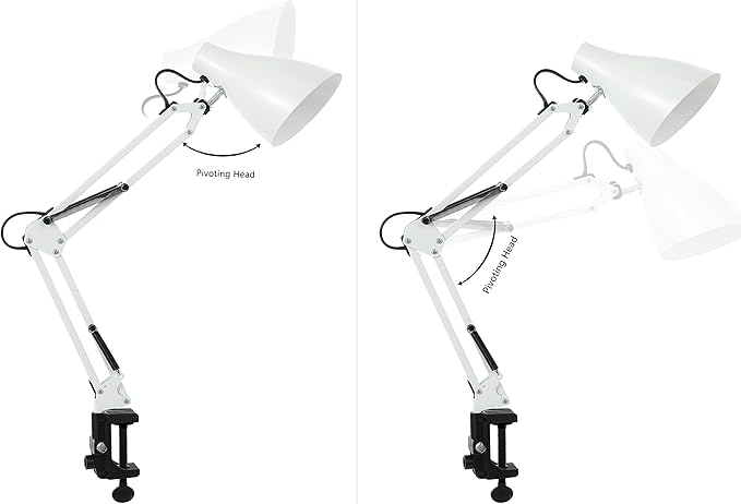 JONATHAN Y 28.5" White Odile Industrial Adjustable Clamp-On LED Task Lamp with Metal Shade, Vintage Articulated Desk Lamp for Home Office Studio, LED Bulb Included (JYL7125C)