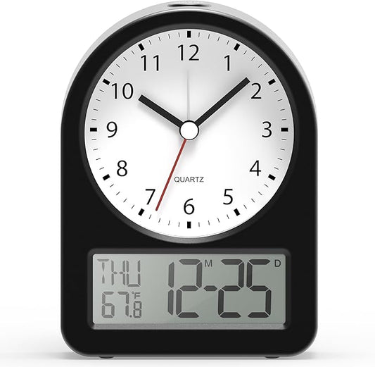 AYRELY® 4" Analog Digital Alarm Clock, Battery Operated Desk Clock, Table Clock with Snooze Calendar Temperature for Living Rooms Bedrooms Shelf Home Decor