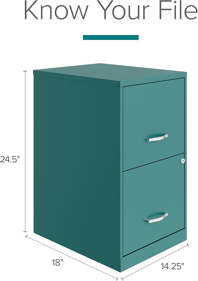 Hirsh Industries Space Solutions 18in 2 Drawer Metal File Cabinet Teal, Letter Size, Fully Assembled