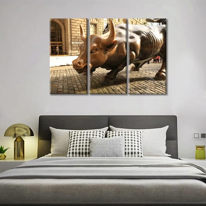 TUMOVO 3 Panels Wall Decor Living Room The Copper Bull Full of Strength in the Sun Pictures Printed on Canvas Giclee Gallery-Wrapped Stretched and Framed Ready to Hang - 42" Wx28 H