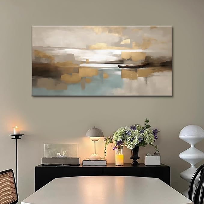 Beige Abstract Wall Art Living Room Wall Decor Canvas Painting Large Framed Modern Abstract Artwork Print Neutral Wall Art Bedroom Decor Picture Artwork for Office
