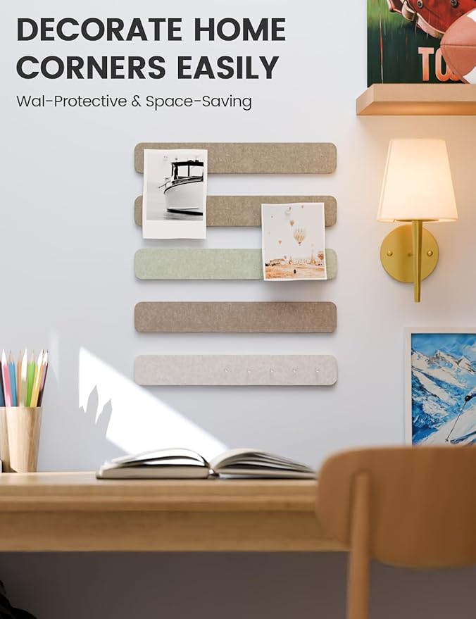 Fluxynara Cork Board Alternative Felt Strip Board 5-Pack 13"x2", Office Pin Board with 35 Push Pins, Adhesive Install for Bedroom Door & Home Office(Linen Dusk)