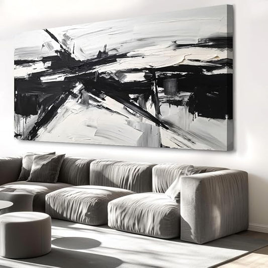 Wall Art Abstract Canvas Painting Black and White Modern Artwork for Living Room Bedroom Dining Room Home Office Decor 79"x40" with Framed