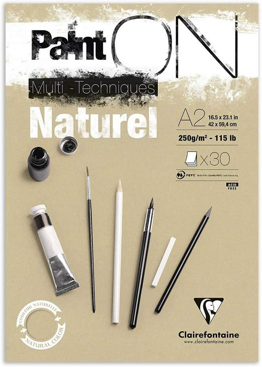 Clairefontaine Paint'ON Multi-Technique Naturel Pad, 250 g, A2, 30 Sheets