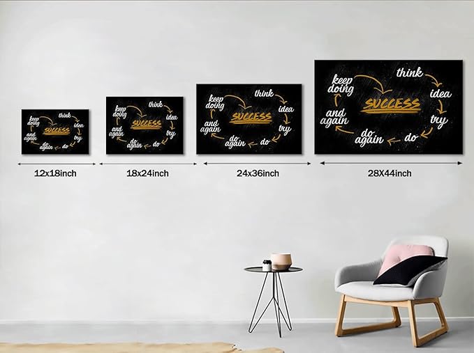 Large Size Inspirational Office Wall Decor Success Facts Wall Art Black and White Nordic Western Positive Posters and Prints Inspiring Pictures for Gym School Wall Decor Framed Ready to Hang-36"Wx24"H