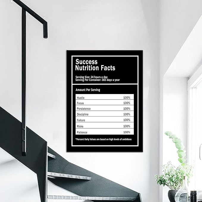 Motivational Wall Decor Inspirational Wall Art Canvas Poster Success Nutrition Facts Artwork Entrepreneur Quote Painting Office Wall Decor for Bedroom Living Room Home Decoration Framed [18''Wx24''H]