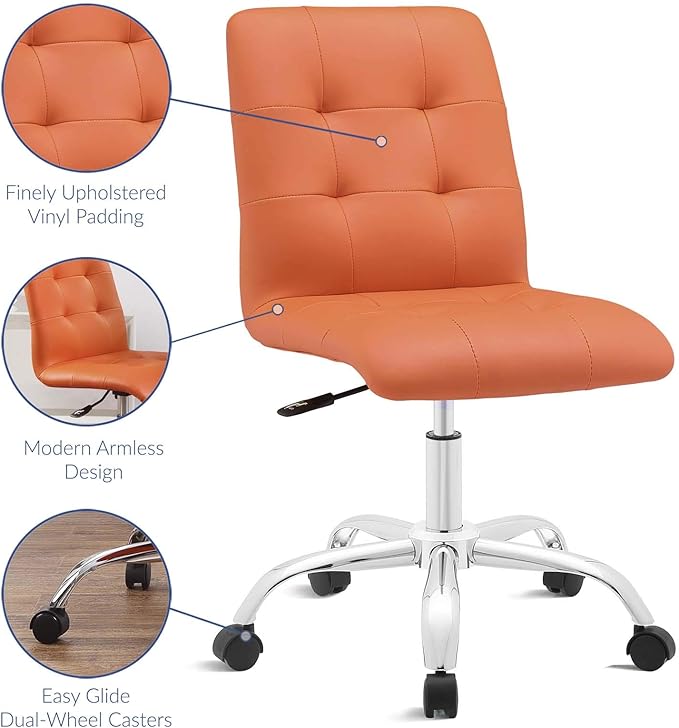 Modway Prim Ribbed Armless Mid Back Swivel Conference Office Chair In Orange