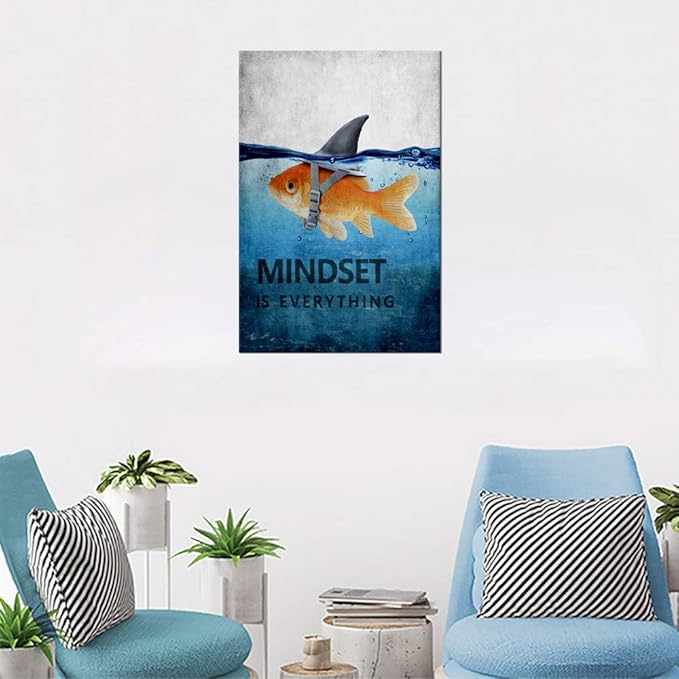Yatsen Bridge Modern Mindset is Everything Inspirational Posters Goldfish Canvas Entrepreneur Motivational Office Quotes Wall Decor Inspirational Artwork for Home Office Gym Decor - 24''Wx36''H