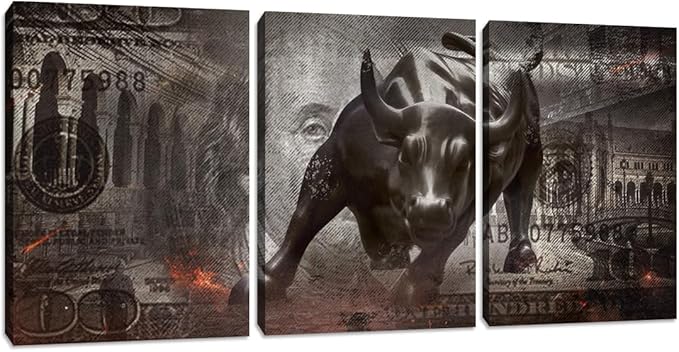 Abstract Bull Wall Art Decor 3 Pieces Motivational Wall Art Canvas Print Office Decor Inspirational Entrepreneur Quotes Picture Poster Framed Art Paintings Home Decoration - 60" W x 28" H