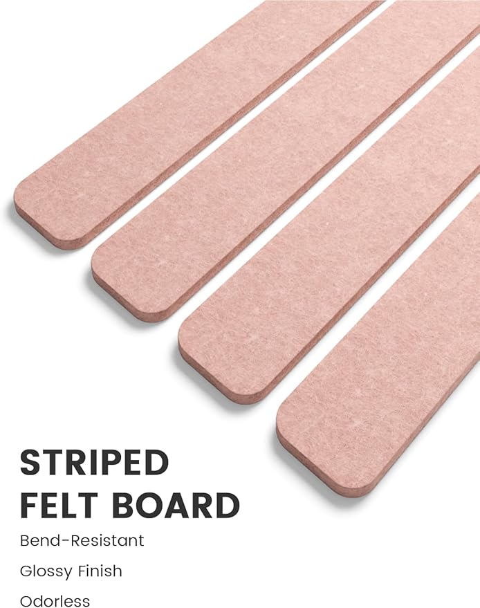 Fluxynara Cork Board Alternative Felt Strip Board 8-Pack 13"x2", Office Pin Board with 50 Push Pins, Adhesive Install for Bedroom Door & Home Office(Pink)
