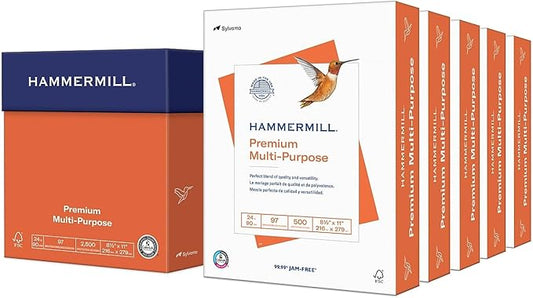 Hammermill Printer Paper, Premium Multipurpose Paper 24 lb, 8.5 x 11-5 Ream (2,500 Sheets) - 92 Bright, Made in the USA