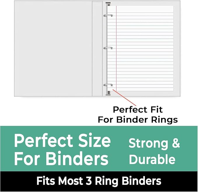 Rosmonde Loose Leaf Paper, 450 Sheets, 3 Pack, College Ruled Paper, 8" x 10.5", Bulk Office Filler Paper, 3 Hole Punched, 150 Sheets/Pack, 56 gsm Paper, College Ruled Notebook Paper for Binder, White