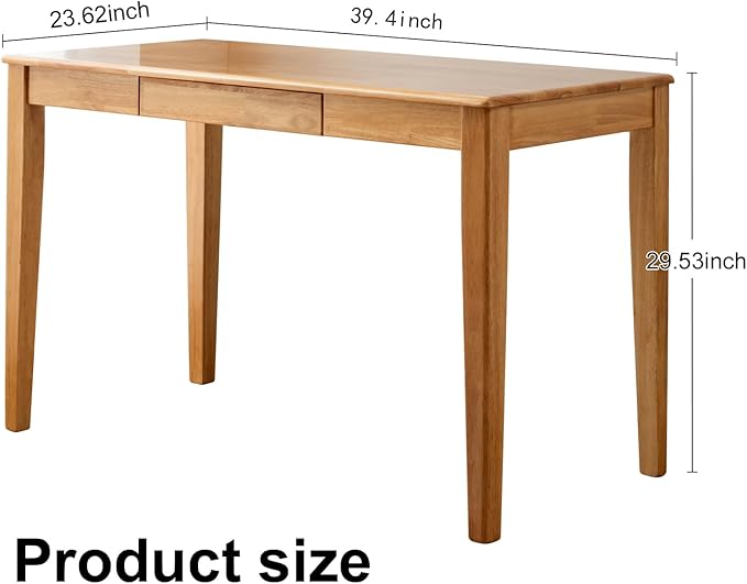 Solid Wood Desk with Drawer, Wooden Home Office Desk for Work, Student Computer Desk for Small Spaces, Gaming Study PC Desk for Bedroom, Easy to Assemble (Teak Color 39 inch)