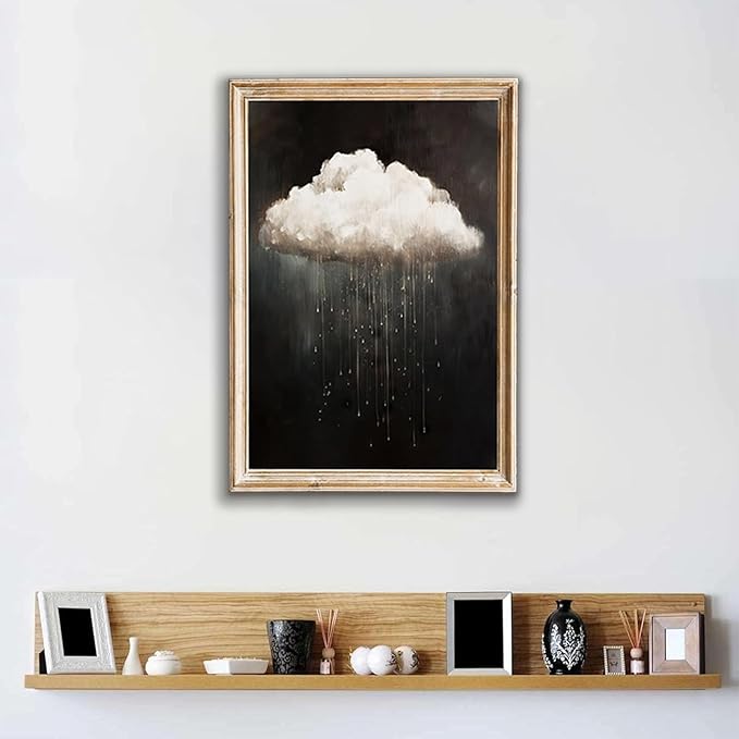 Modern Abstract Canvas Prints Wall Art Vintage Rain Cloud Oil Painting Wall Art White Clouds in The Sky Nature Abstract Minimalist Home Artwork Decoration for Bedroom, Bathroom, Farmhous, Unframed