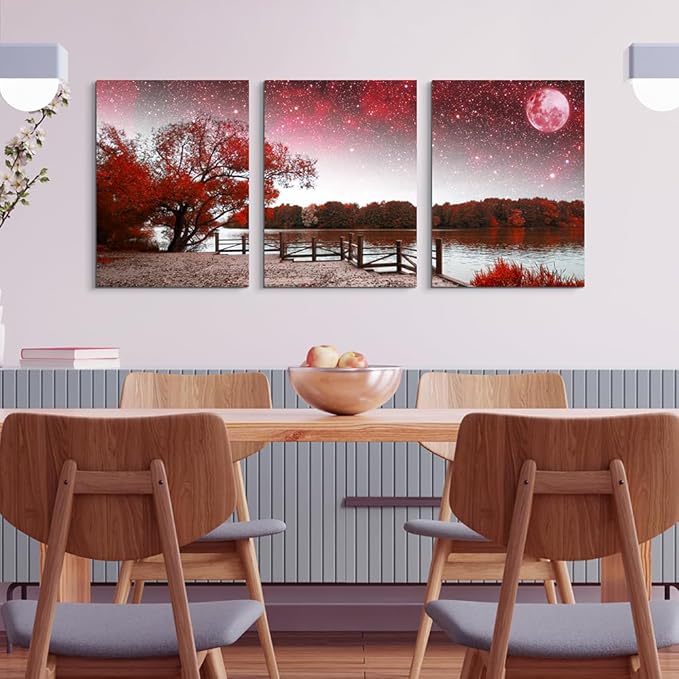 DZRWUBHS Red Tree Landscape Wall Paintings Large Canvas Wall Art For Living Room Modern Wall Decoration For Office Bedroom Decor Inspiration Abstract Pictures Prints Artwork Room Home Decor 3 Piece