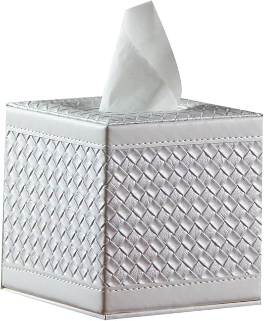 Stylish Tissue Box Leather Paper Roll Holder FashionTissue Organizer and Durable Tissue Box for Bathroom Vanity Desks Offices Bedroom Home Modern Tissue Box (Color : Black A) (White)