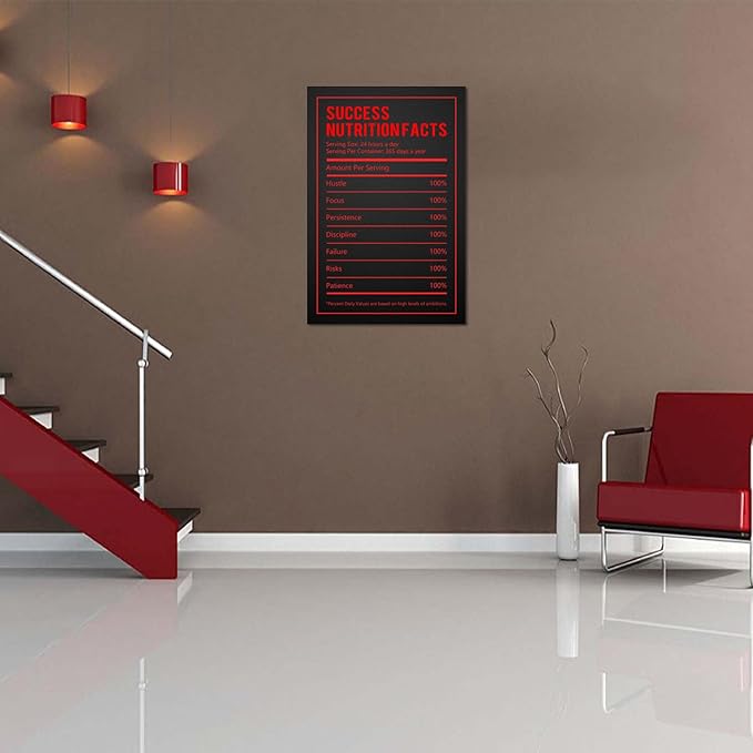 Yatsen Bridge Motivational Posters Black and Red Success Nutrition Facts Canvas Painting Wall Art Poster Prints for Men Wrapped Framed Ready to Hang 24"X36"