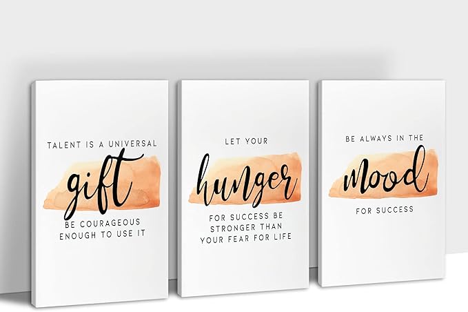 SHMAO Office Canvas Wall Art Motivational Wall Decor, 3 Piece Modern Gift Hunger Mood Print Pictures for Office Wall Decor Women Inspirational Framed Artwork Home Office Decor 24”x36”x3 Panels