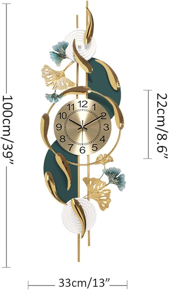 Wall Clock Large Metal Wall Clocks Creative Gold Fish Design Silent Wall Clock for Bedroom Kitchen Home Office Entrance Indoor 100x33cm/39x13 Clock (Vertical A)