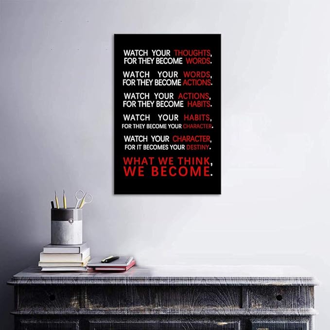 Watch Your Thoughts Motivational Wall Art Inspirational Canvas Painting Inspiring Entrepreneur Quotes Posters Prints Artwork Living Room Home Office Classroom Decor Framed Ready to Hang(12”Wx16”H)