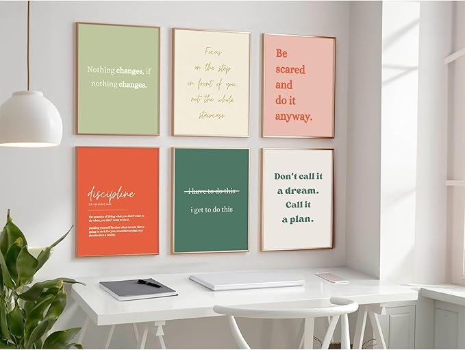 Office Wall Art Motivational Posters Inspirational Quote Canvas Wall Decor Office Positive Pictures Inspirational Classroom Art Motivational Work Prints for Gym Home 8x10 Inch Unframed Set of 6