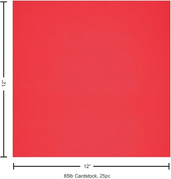 PA Paper Accents Smooth Cardstock 12" x 12" Cherry Red, 65lb colored cardstock paper for card making, scrapbooking, printing, quilling and crafts, 25 piece pack