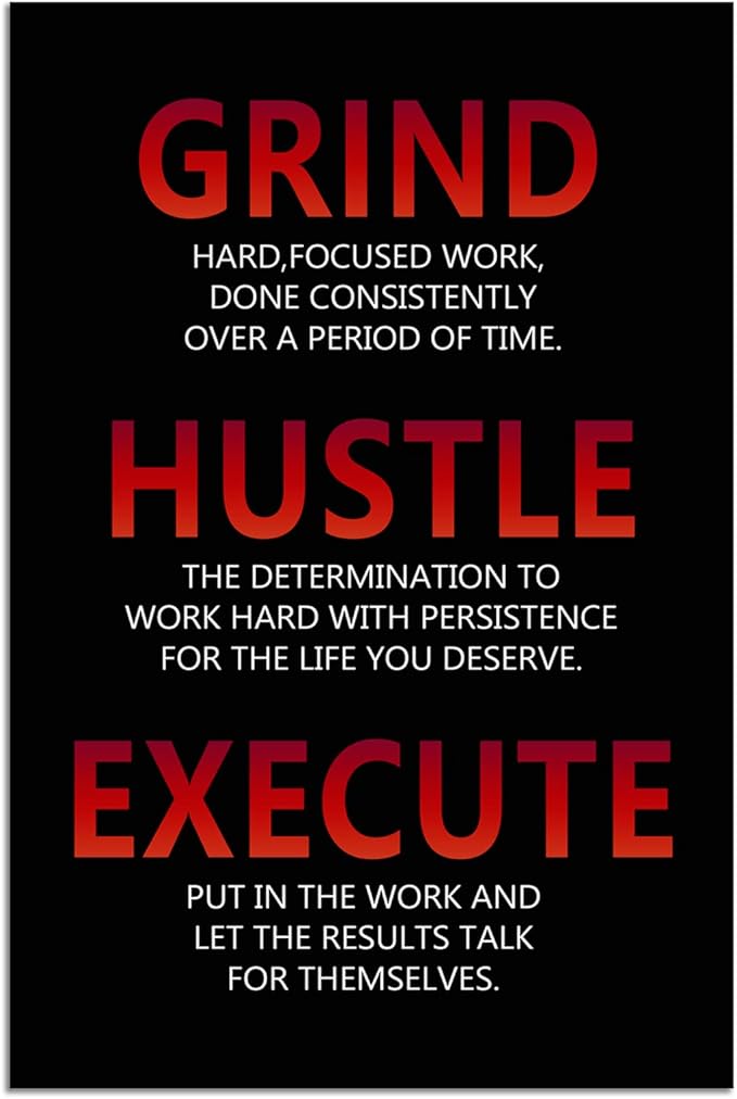 Inspirational Wall Art Motivational Posters Grind Hustle Execute Painting Prints Canvas Picture Inspirational Positive Affirmation Artwork Office Wall Decor Framed Ready to Hang[24''W x 36''H]