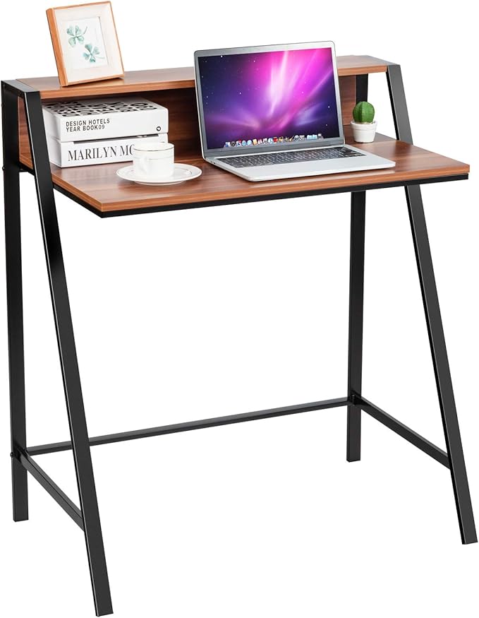Tangkula Small Computer Desk, Compact Home Office Desk with Sturdy Frame, 2 Tier Study Writing Table for Small Place Apartment Office, Desk for Bedroom, Kid’s Desk