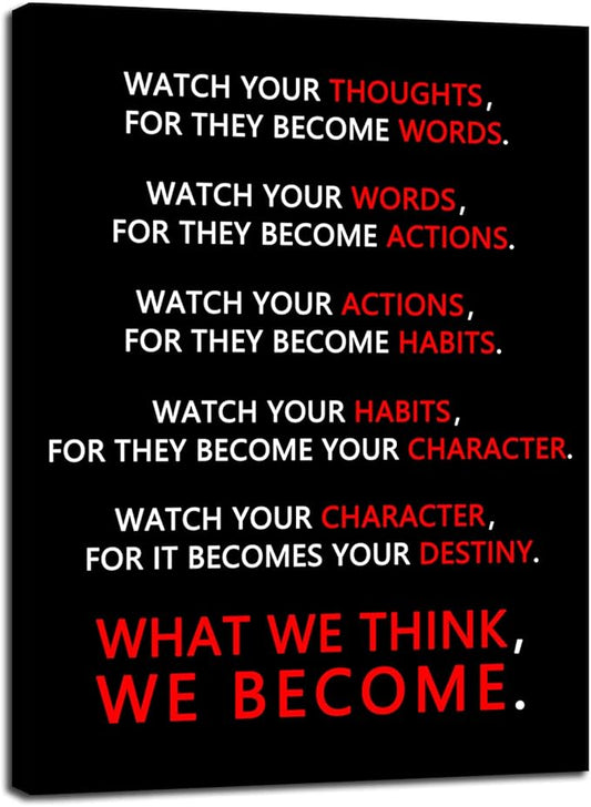 Watch Your Thoughts Pictures Inspirational Wall Art Motivational Posters Prints on Canvas Positive Modern Inspiring Entrepreneur Quotes Artwork Home Office Decor Framed Ready to Hang [30″W X 40″H]