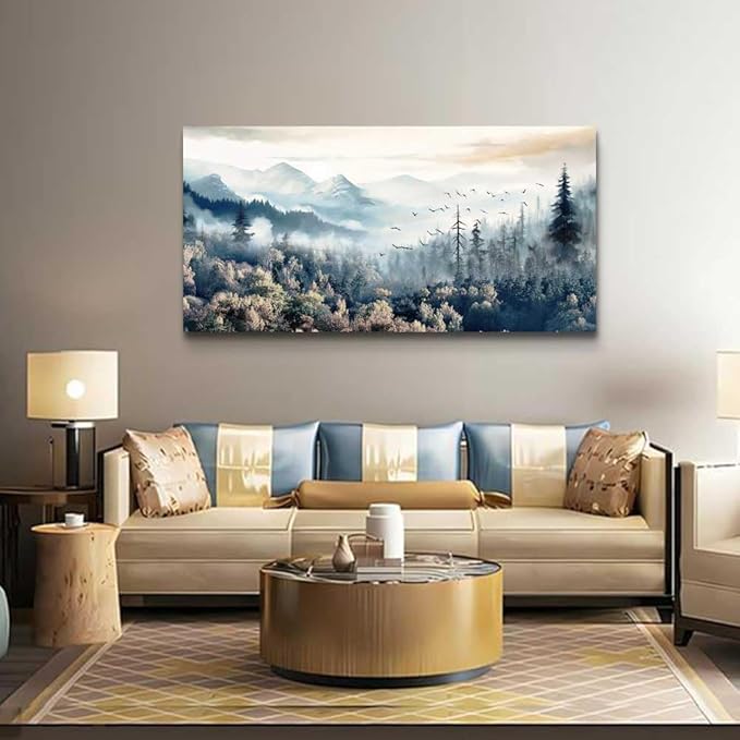 hyidecorart Large Wall Art For Living Room Canvas Framed Wall Decor For Office Bedroom Decorations Fog forest landscape Pictures Artwork Poster Wall Painting Canvas Prints Home Decor Works
